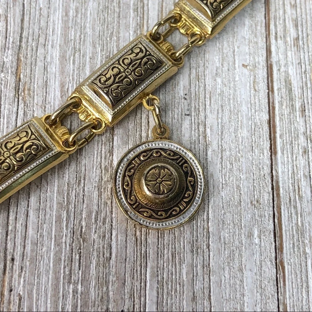 Arabesque Damascene Spanish Charm Link Bracelet